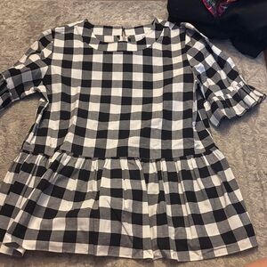 Black and White Gingham Ruffle-Hem Blouse